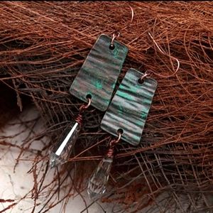 ✨Water Drop Crystal Earrings Green Patina Copper